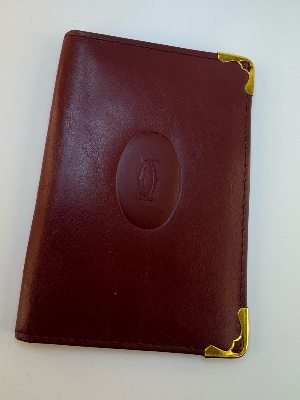 Cartier Leather wallet Must De Cartier Bordeaux Gold Corner Hardware 80s Vintage - Picture 2 of 11